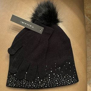 Tahari rhinestone hat and gloves set